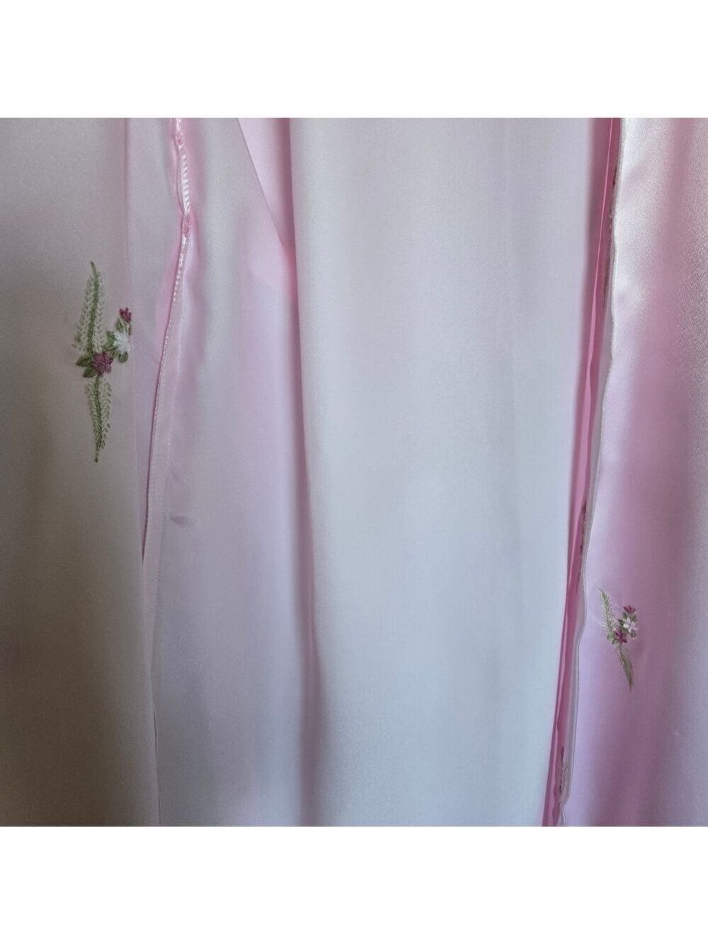 ROBE & CAMISOLE PAJAMA SET 100% SILK WOMEN PINK EMBROIDERED FLORAL DESIGN XXL - Picture 8 of 14